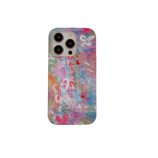 Korean Graffiti Flower Double-Layer Case for iPhone 16 15 14 13 12 Pro Max