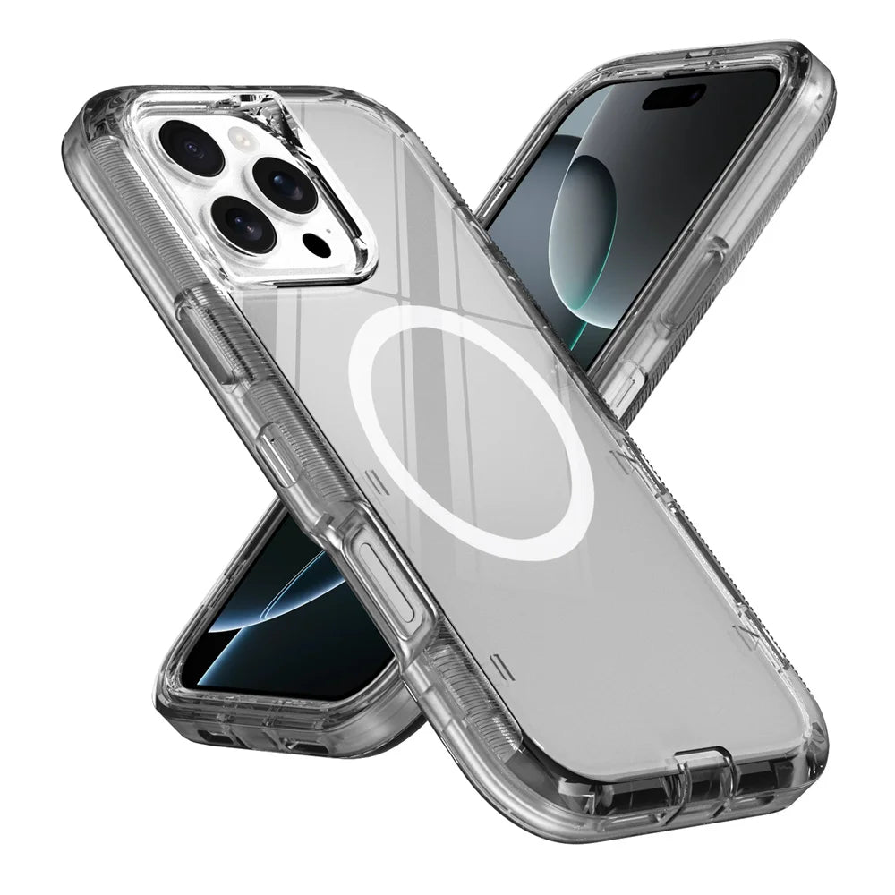 Luxury 3-Layer Magnetic Clear Armor Case for iPhone 12–16 Pro Max