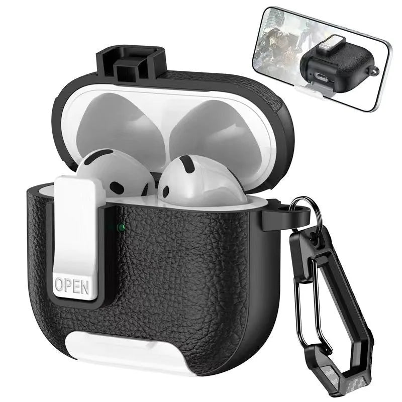 Shockproof Leather Protective Case with Bracket for AirPods Pro 2 & AirPods 4