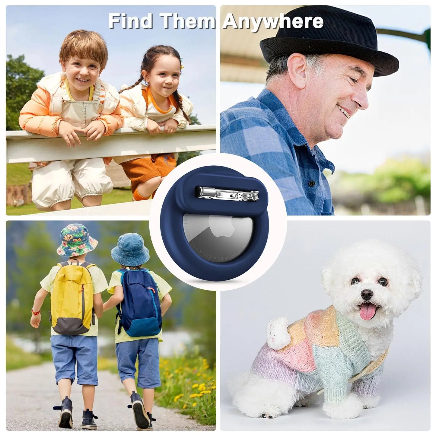 Silicone Airtag Holder for Kids & Elderly with Safety Pins - Hidden Tracker Case