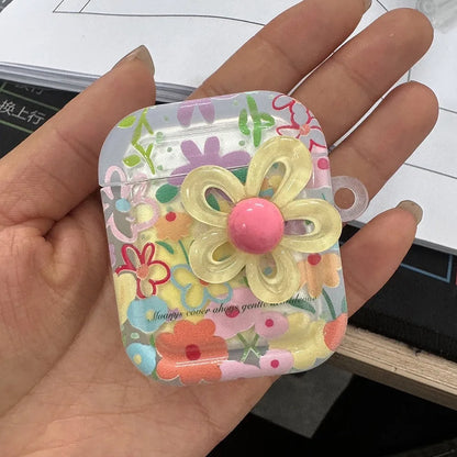 Flower TPU Earphone Case with Beaded Keychain | Shockproof for AirPods 1–4