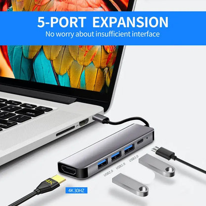6-in-1 USB-C Hub with 4K HDMI, PD Fast Charge, USB 3.0/2.0 for MacBook iPad