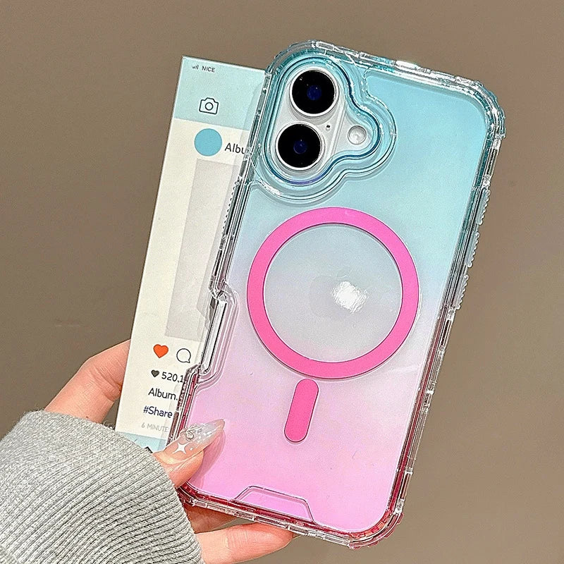 3-in-1 Gradient MagSafe Magnetic Clear Case for iPhone 16, 15 Pro, 14, 16 Pro Max