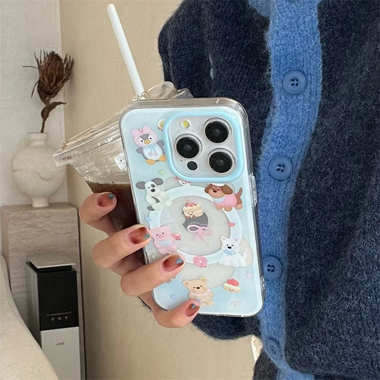 Cute Magnetic Stand Case with Card Holder for iPhone 15/16