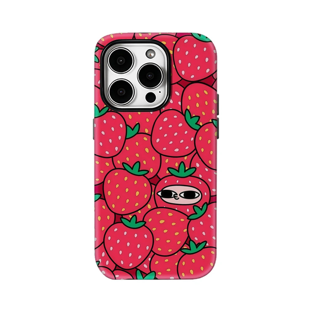 Playful Strawberry Pattern Case for iPhone 17 16 15 14 13 12 Pro Max Plus