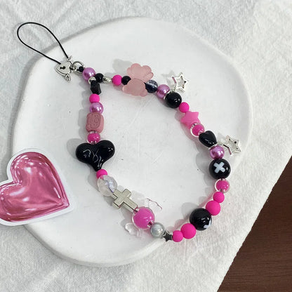 Y2K Pink Beaded Flower Butterfly Phone Charm Bracelet for iPhone