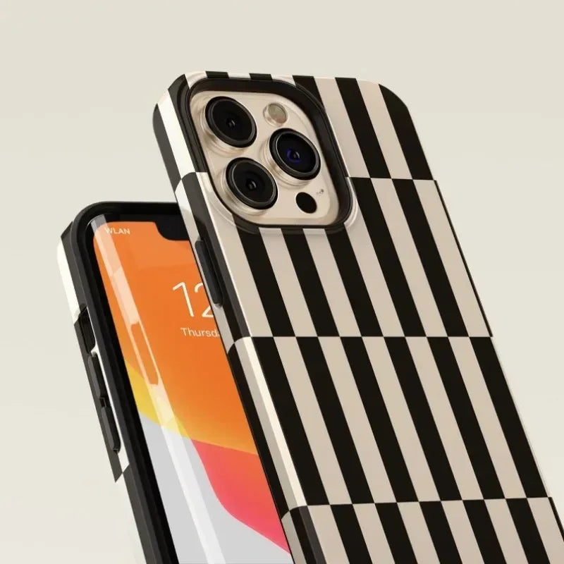 Striped Black 2-in-1 Acrylic TPU Magnetic Phone Case for iPhone 16–11 Pro Plus