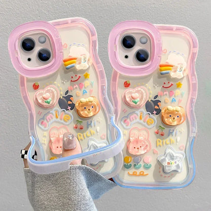 Bead Bracelet Chain Phone Holder Case for iPhone 15–11 Pro Max, 3D Rainbow Stand