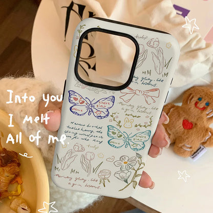 Hand Drawn Butterfly Sketch Shockproof Acrylic Case for iPhone 11–16 Pro Max