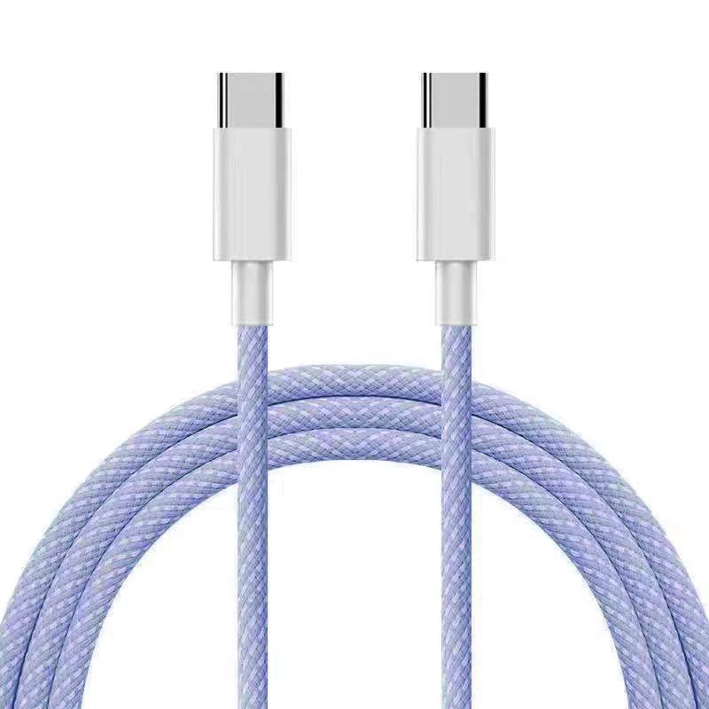 Dual Type-C PD60W Fast Charging Braided Cable for iPhone 15 Huawei Xiaomi