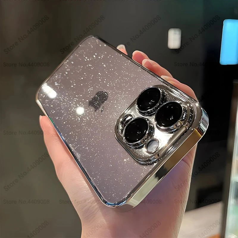 Luxury Clear Glitter Plating Case for iPhone 16 15 14 13 12 Pro Max Plus