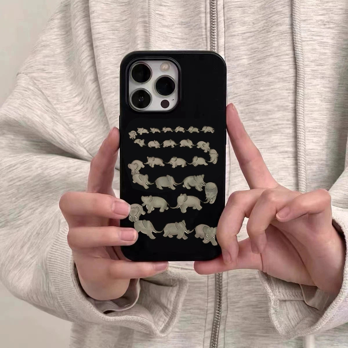 Niche Korean Elephant Y2K Case for iPhone 13–16 Pro Models