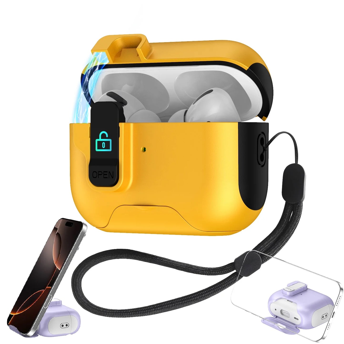 Shockproof Case with Phone Holder for AirPods Pro 3 | Lock & Keychain Cover