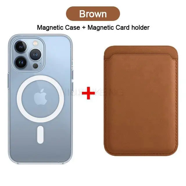 MagSafe Leather Wallet Case with Card Holder for iPhone 15 14 Pro Max Wireless