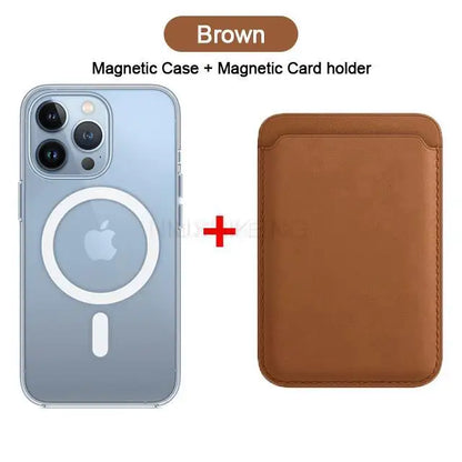 MagSafe Leather Wallet Case with Card Holder for iPhone 15 14 Pro Max Wireless