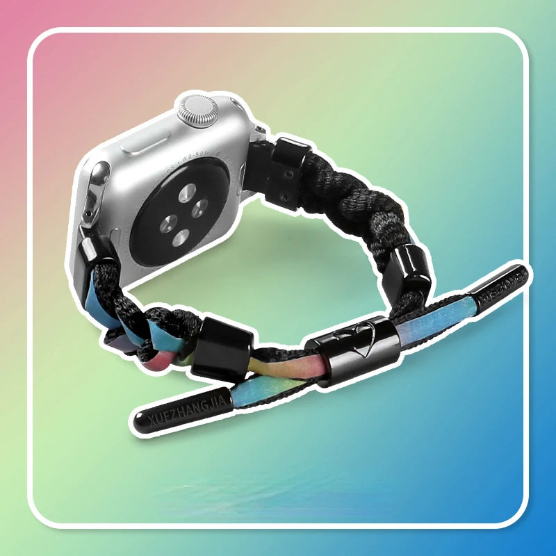 Nylon Woven Sport Strap for Apple Watch 38–45mm – Color Block Loop Band