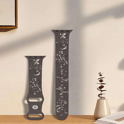 Flower Engraved Silicone Band for Apple Watch Ultra & Series 10–5 | 49–40mm