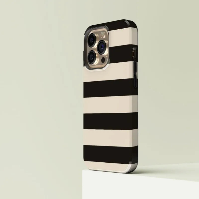 Striped Black 2-in-1 Magnetic Case – Acrylic & TPU Protection for iPhone 11–16 Pro