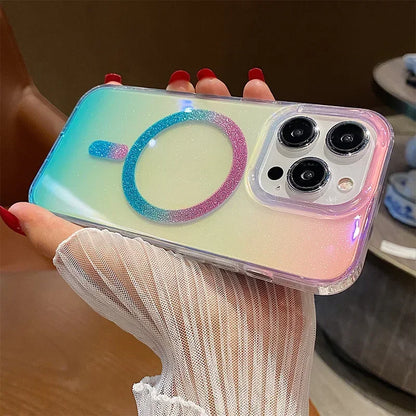 Aurora Glitter MagSafe Case for iPhone 15/16 Pro Max – Gradient Acrylic
