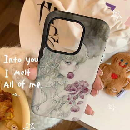 Two-in-One Magnetic Manga Purple Flowers iPhone Case