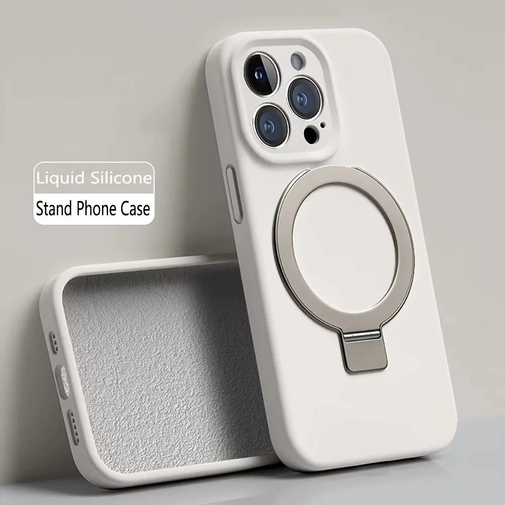 Liquid Silicone MagSafe Stand Case for iPhone 17 Air 16 15 14 13 Pro Max
