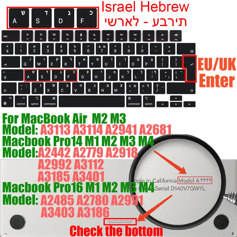 Keyboard Cover for MacBook Pro/Air 2022–2024 M1–M4 Chip 14–16 Inch