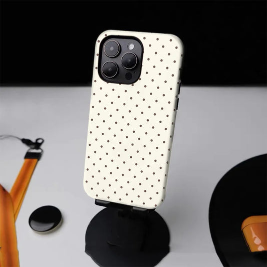 Classic White Polka Dots 2-in-1 Tough Glossy Phone Case for iPhone 17–7 Plus XR