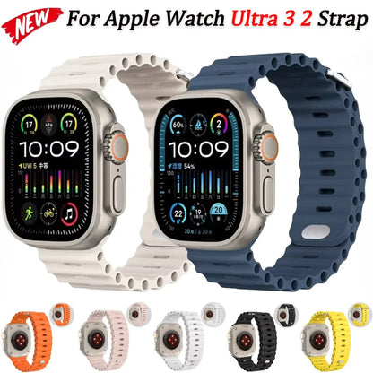 Ocean Silicone Strap for Apple Watch Ultra 3/2 & Series 11–5 SE2 Band