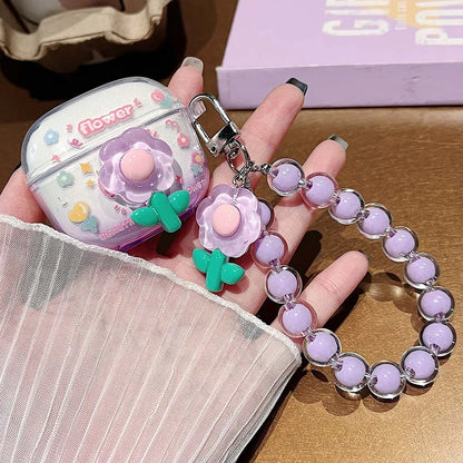 Korean Floral TPU Case for Lenovo LP40 Pro/LP40S | Clear Cover with Beaded Charm