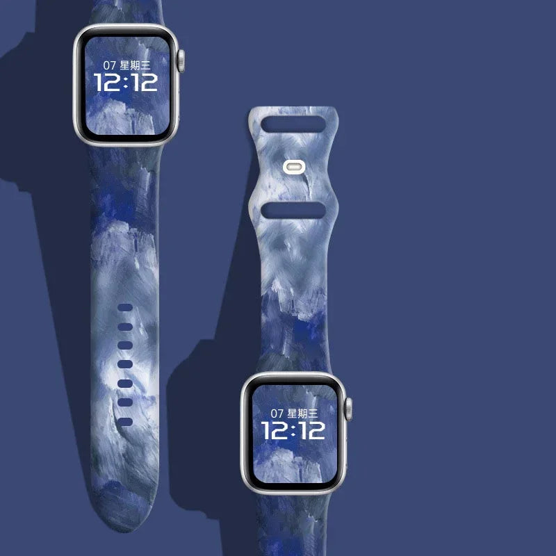 Black Unity Printed Silicone Band for Apple Watch (38–49 mm, Ultra 2, SE–9)