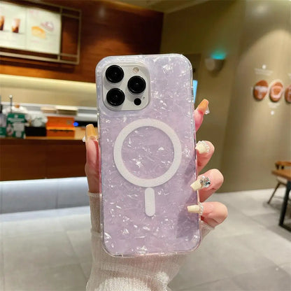 Shell Marble Magnetic Case for iPhone 17–12 Pro Max MagSafe Soft Cover