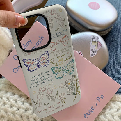 Hand Drawn Butterfly Sketch Shockproof Acrylic Case for iPhone 11–16 Pro Max