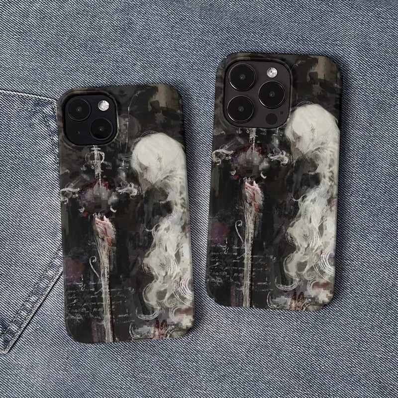 Chic Medieval Art Painting Witch & Sword Back Cover for iPhone 16–11 Pro Max