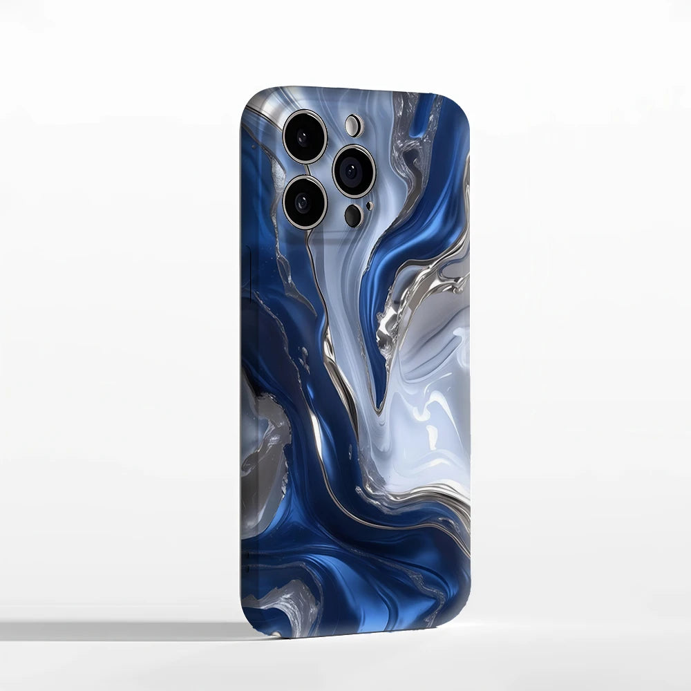 Blue and Silver Flow Texture Case for iPhone 17 16 15 14 13 12 Pro Max Plus