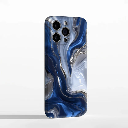 Blue and Silver Flow Texture Case for iPhone 17 16 15 14 13 12 Pro Max Plus