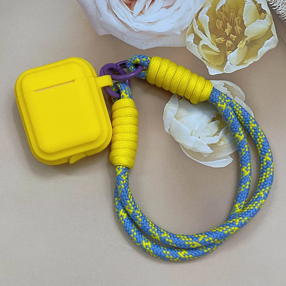 Korean Candy Color Soft Silicone Case for AirPods 1–4 with Anti-Lost Lanyard