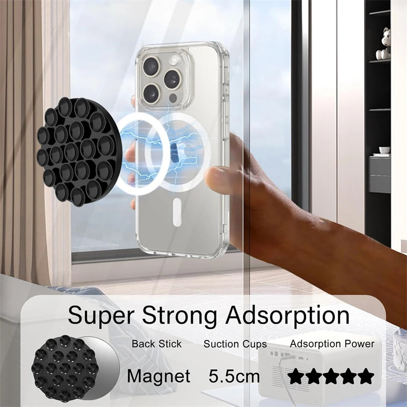 Magnetic Silicone Suction Cup Grip Holder for MagSafe iPhone 16