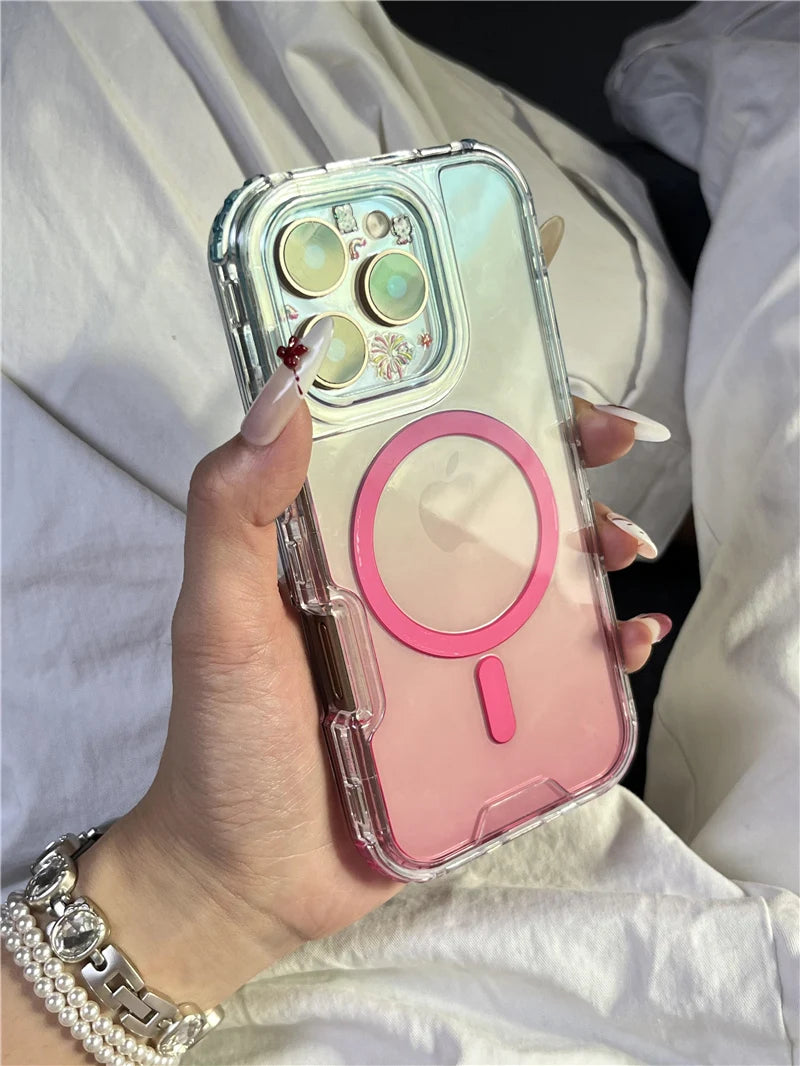 3-in-1 Gradient MagSafe Magnetic Clear Case for iPhone 16, 15 Pro, 14, 16 Pro Max