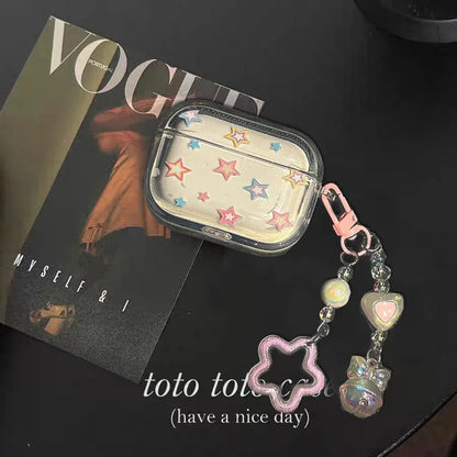 Color Stars Case for AirPods 4–1 & Pro 2 | Soft Cover with Heart Bead Pendant