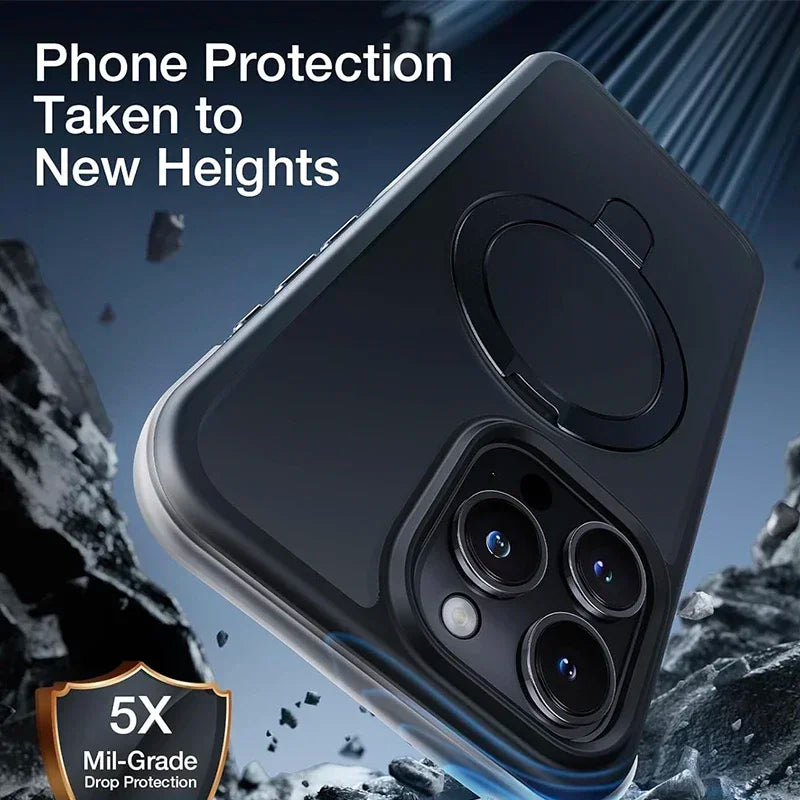 Metal Ring Stand MagSafe Case for iPhone 17 16 15 14 13 12 Pro Max + Lens