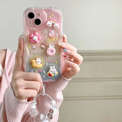 Soft Cartoon Rainbow Rabbit Phone Case for iPhone 16, 15, 14, 13, 12, 11 Pro Max