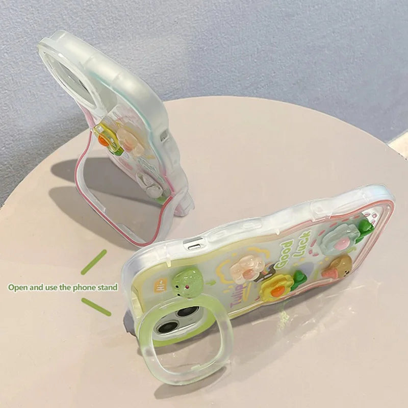 Flower Bracelet Chain Phone Case for iPhone 11–16 Pro Max – Frog & Rabbit Stand