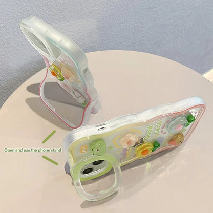 Flower Bracelet Chain Phone Case for iPhone 11–16 Pro Max – Frog & Rabbit Stand