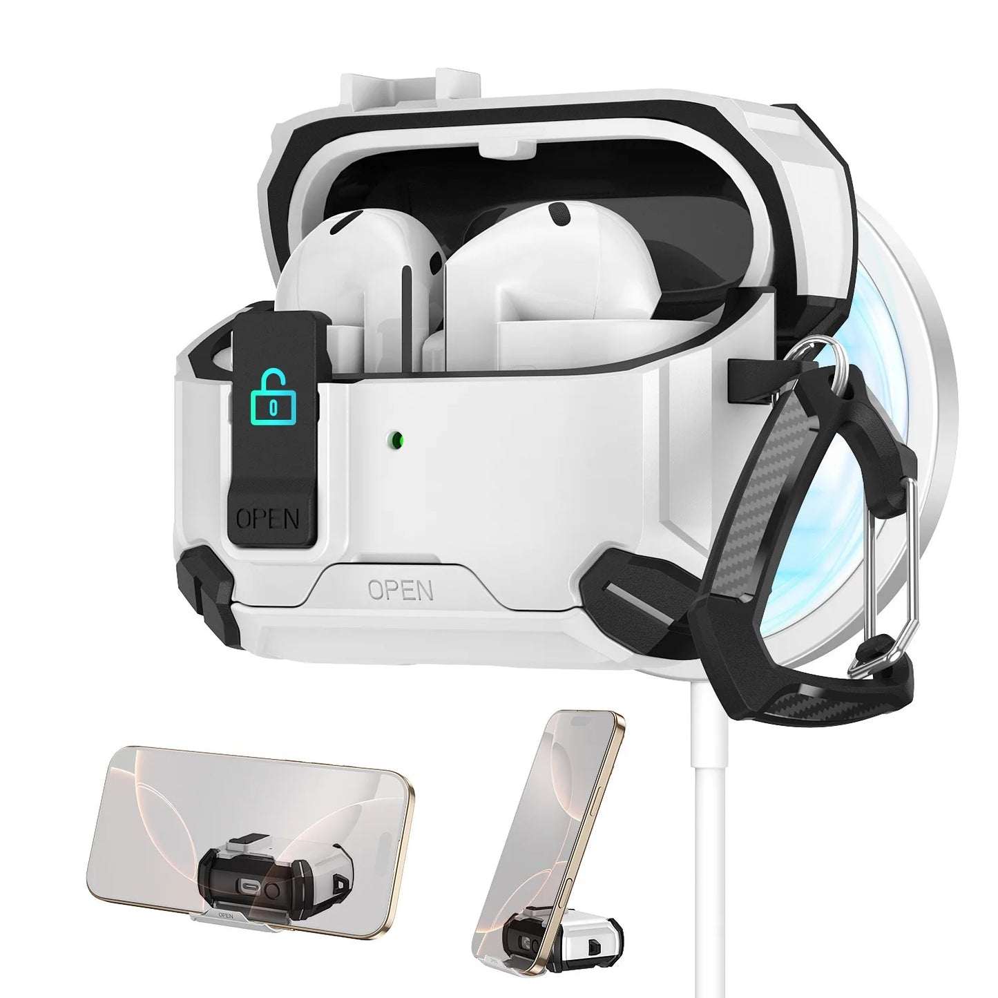 Secure Lock Clip Protection Case for Galaxy Buds 3 Pro & 3 with Phone Stand Compatible