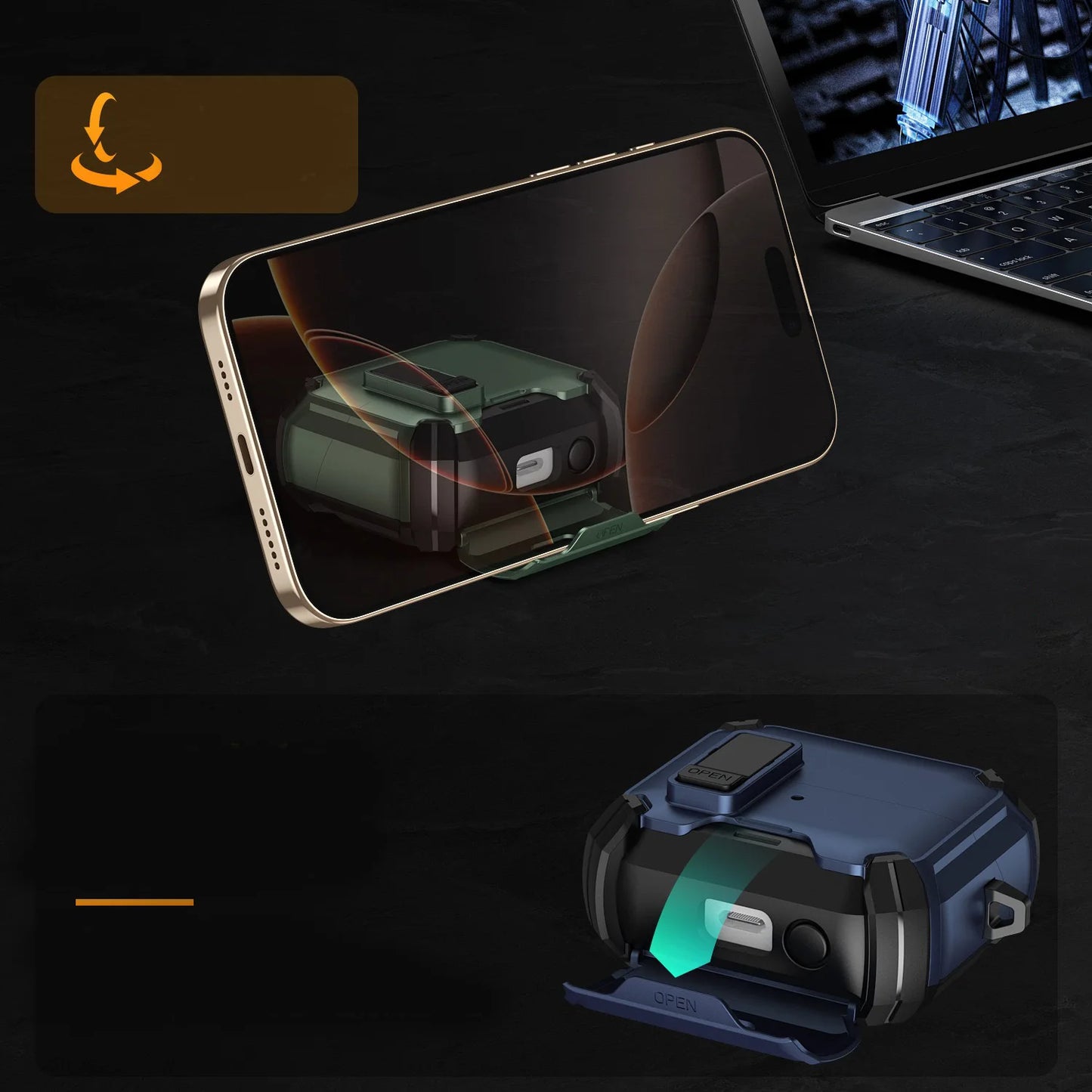 Secure Lock Clip Protection Case for Galaxy Buds 3 Pro & 3 with Phone Stand Compatible