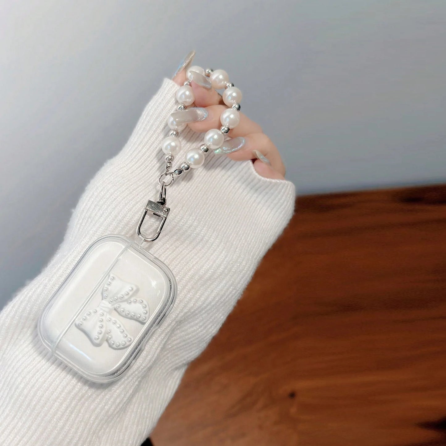 Glitter Bow TPU Case for AirPods Pro/Pro 2/3/4 with Crystal Pendant