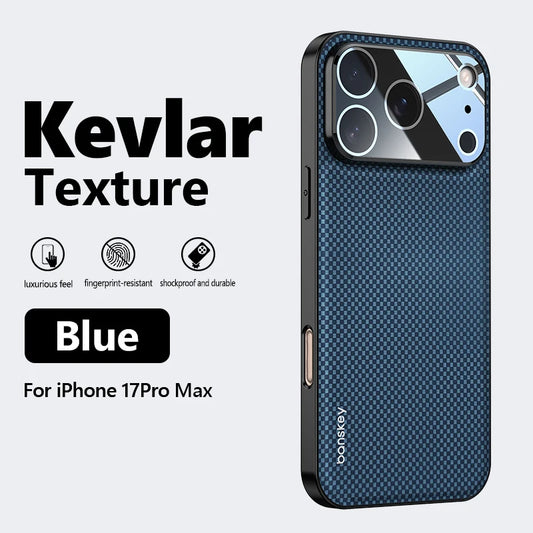 Luxury Matte Carbon Fiber Case with Glass Lens Protection for iPhone 13/14/15/16/17