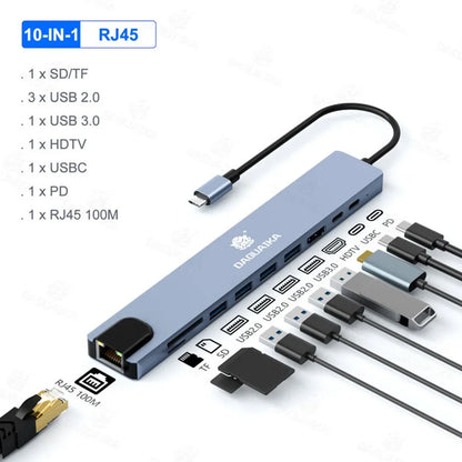 10-in-1 USB-C Hub Docking Station with 4K HDMI, PD100W, RJ45 Ethernet