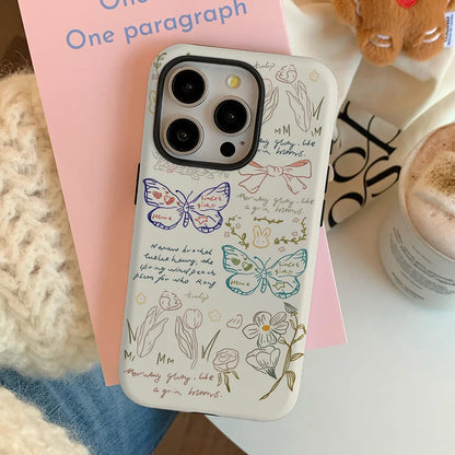 Hand Drawn Butterfly Sketch Shockproof Acrylic Case for iPhone 11–16 Pro Max