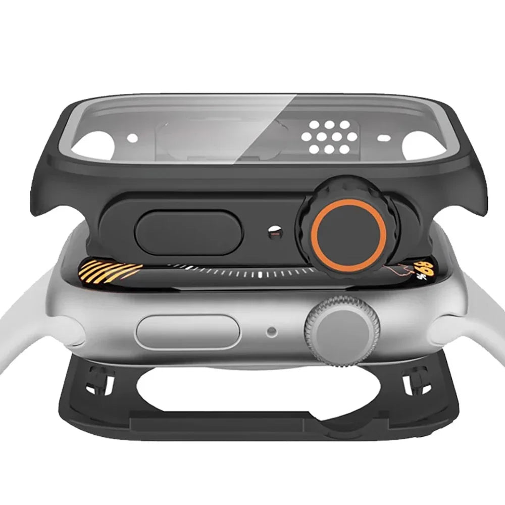 Tempered Glass + Cover for Apple Watch 46/45/44/42/41/40mm Screen Protector Case